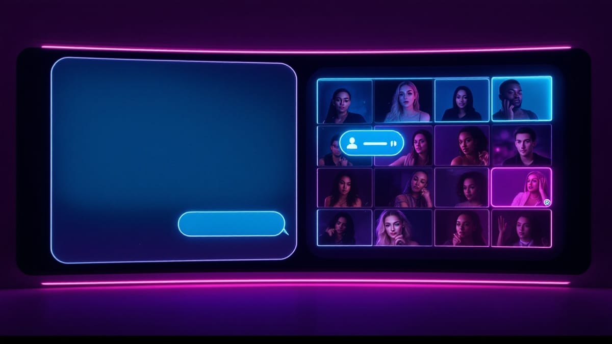 Comparison of an AI girlfriend chat app and live cam models matched by Jerkmate